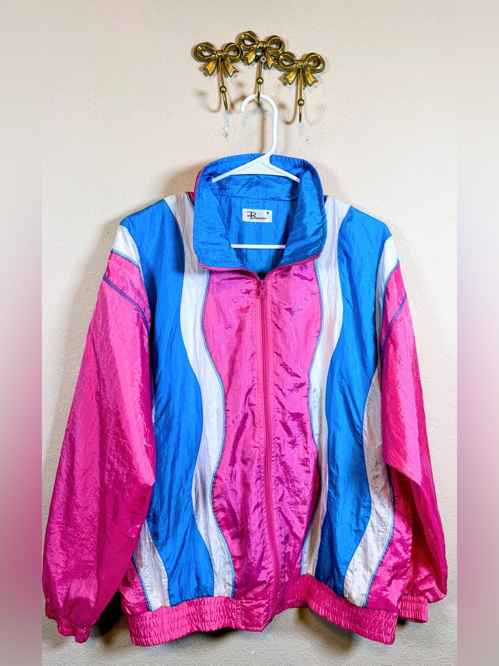 Bocoo 1990’s Colorblock Pink & Blue Windbreaker Jacket. Size XL